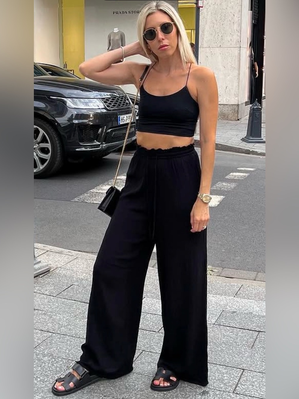 Wide-Leg Plisse Drawstring Pants